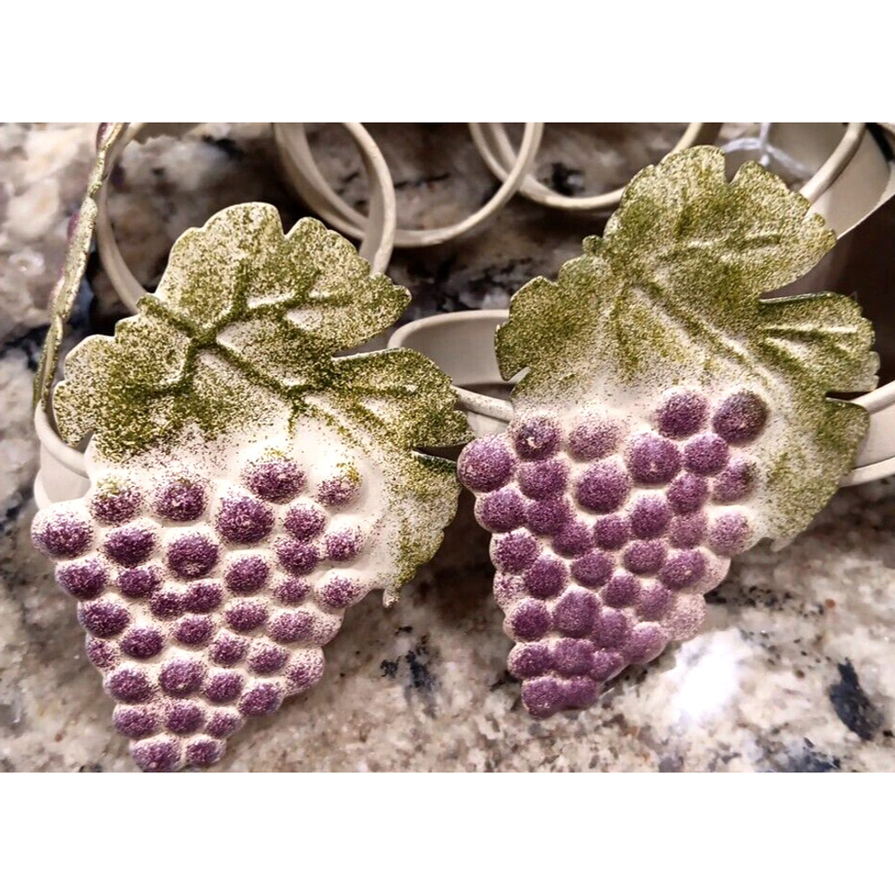 7pcs, Some With Tags, Napkin Rings Grapes Design Tuscany Metal